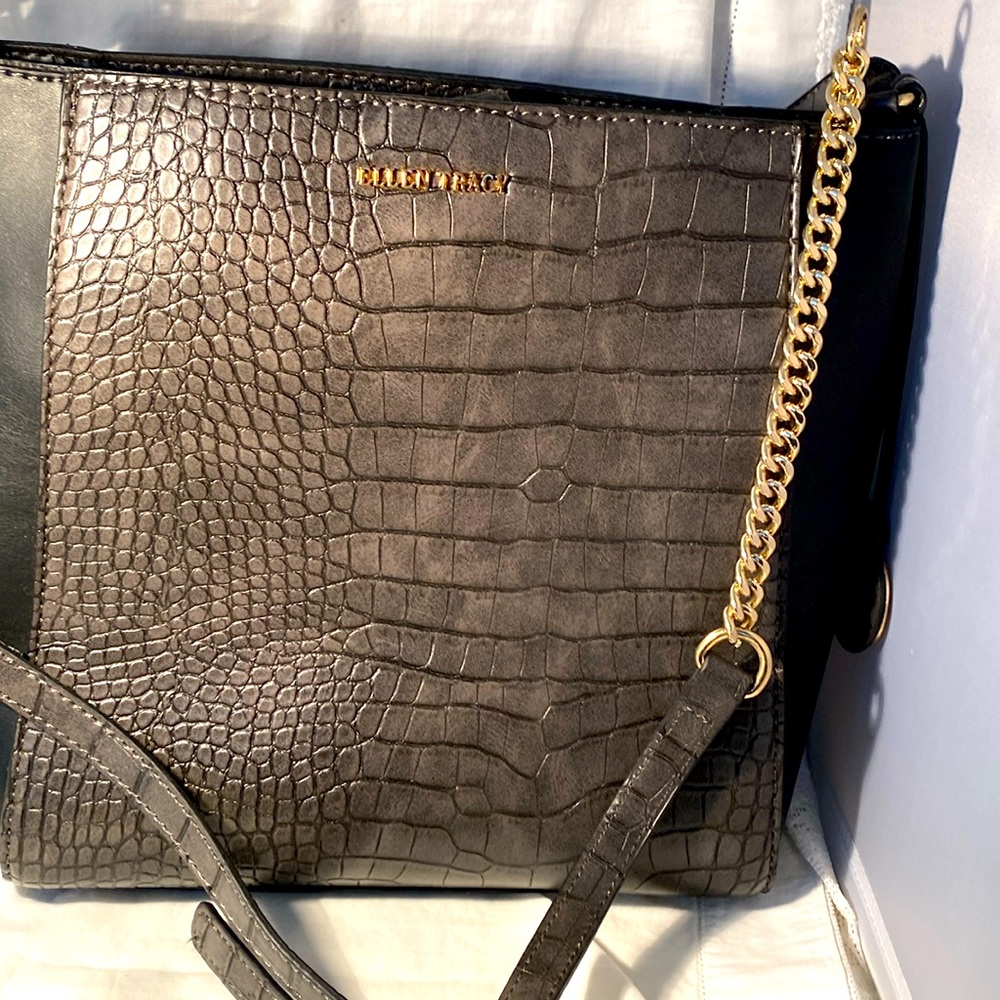 Ellen Tracy Croco Embellished Black/Grey Crossbody bag